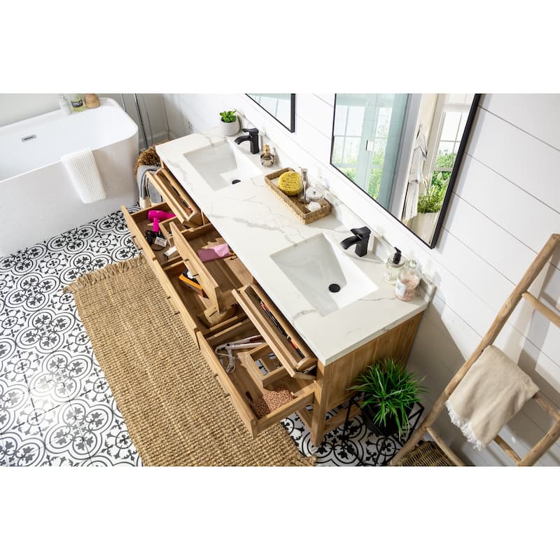 Willow Collections 72 in. W x 22 in. D Parker Solid Teak Double Sink Bathroom Vanity with Countertop