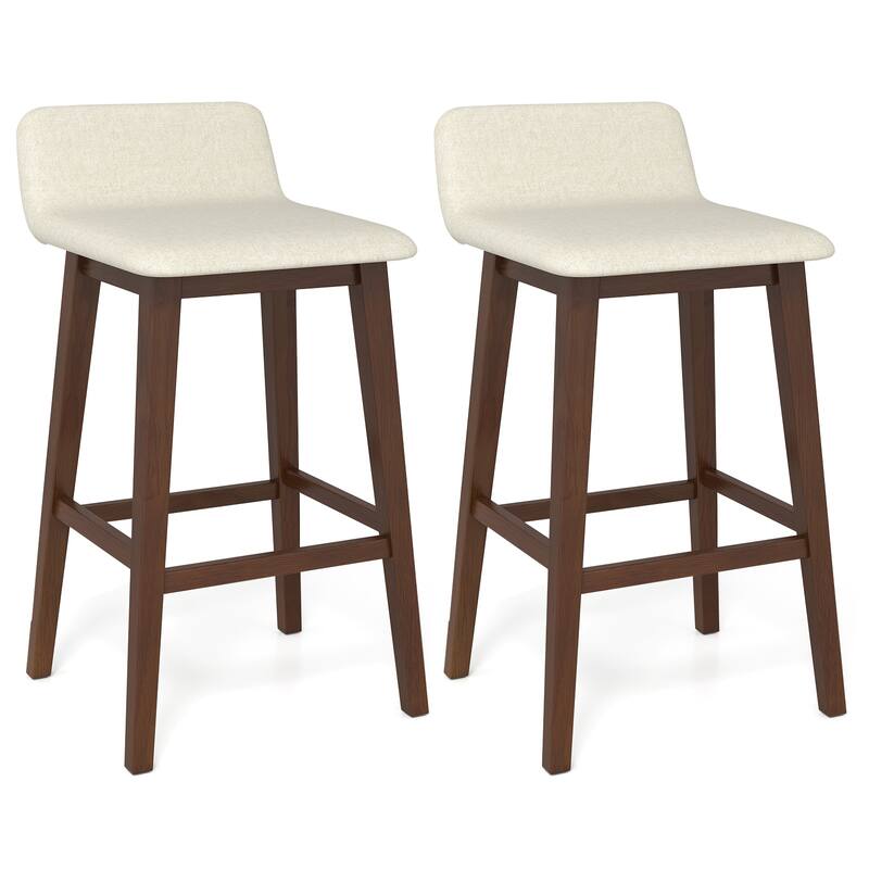 Gymax 29'' Upholstered Barstools w/ Low Back Footrest & Wood Legs for - Bar Height - Brown - Set of 2