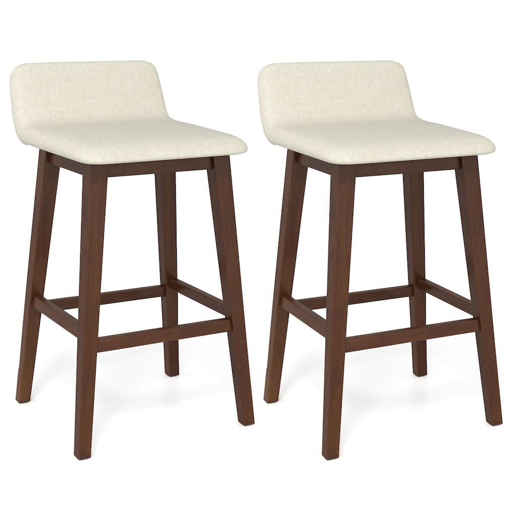 Gymax 29'' Upholstered Barstools w/ Low Back Footrest & Wood Legs for