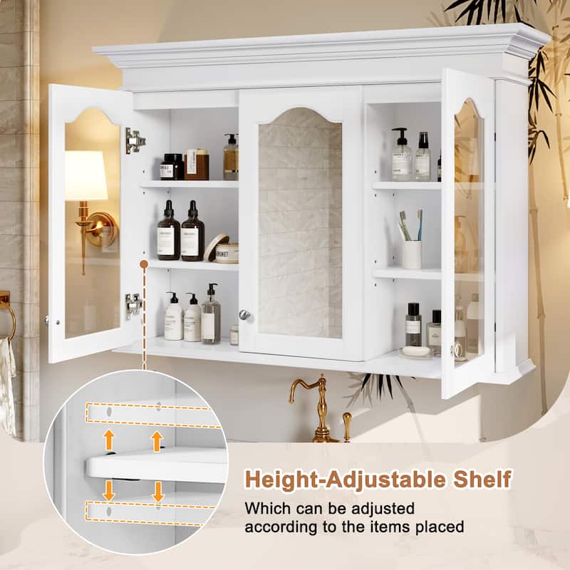 40" Medicine Cabinet with Mirror, Bathroom Storage Cabinet with Mirror Door and Shelves, Wall Mounted Bathroom Cabinet