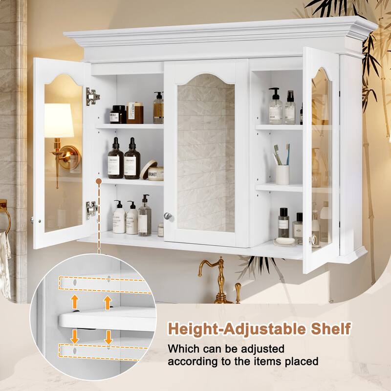 Bathroom Storage Cabinet with Mirror, 40" Wall-Mounted Medicine Cabinet with Glass Doors and Shelves