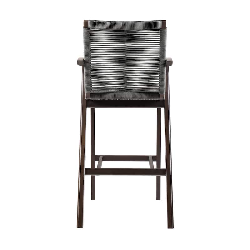 Nabila Gray Rope and Dark Eucalyptus Wood Outdoor Counter Height Bar Chair