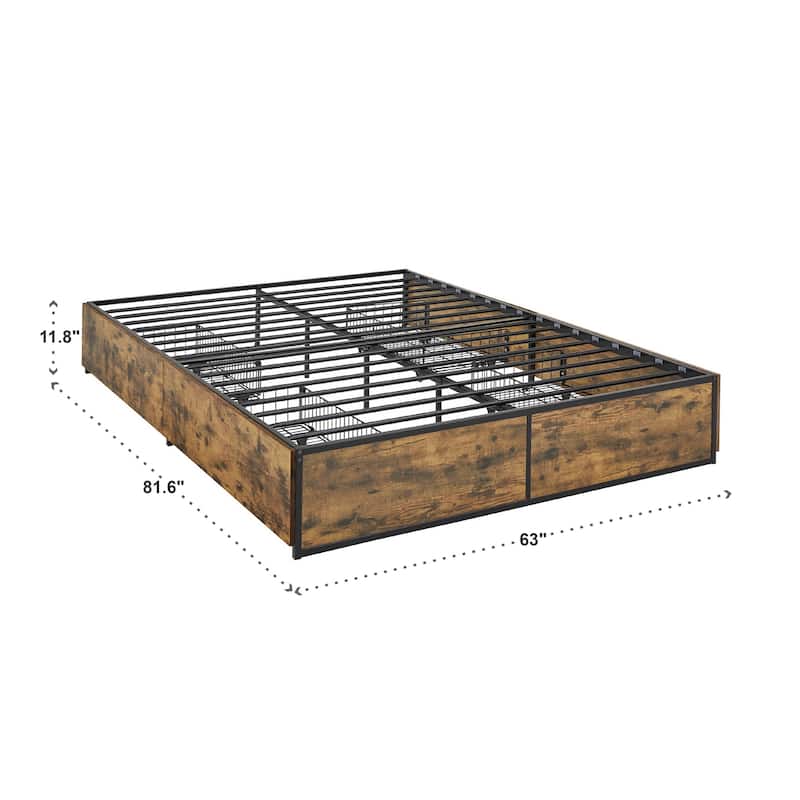 Youngstown Wood Finish Panel Black Metal Platform Bed with Storage