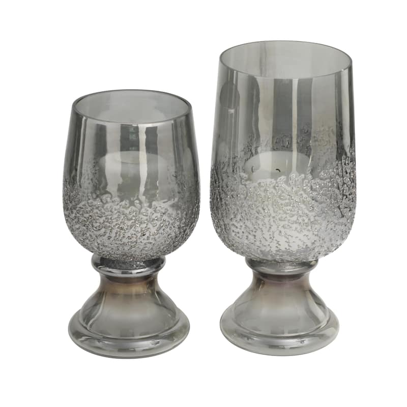 Glass Tinted Decorative Candle Holder with Textured Exterior - Set of 2 Gray - Roche River Decor - Gray