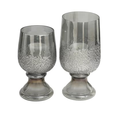 Glass Tinted Decorative Candle Holder with Textured Exterior - Set of 2 Gray - Roche River Decor