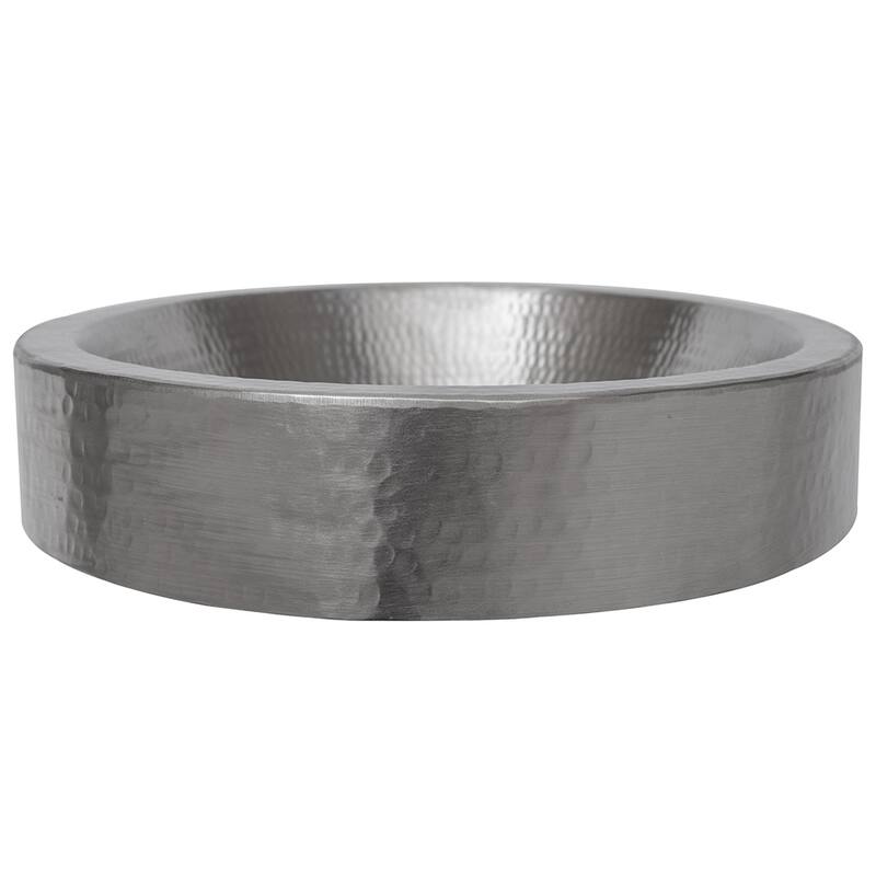 18" Oval Skirted Vessel Hammered Copper Sink in Nickel, Matching Drain and Accessories