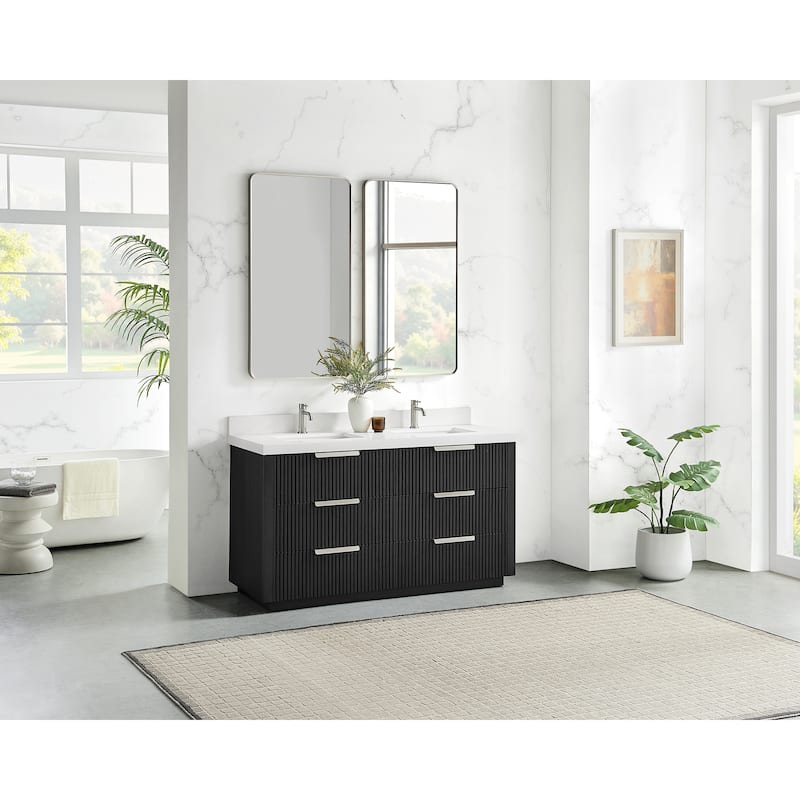 Santarem Double Vanity with Pure White Quartz Stone Top without Mirror