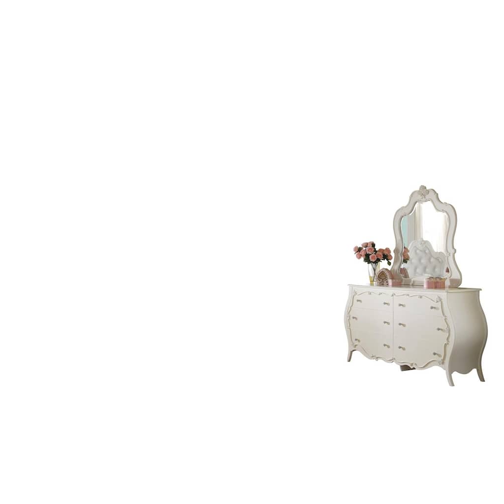 Handcrafted Dresser - Pearl White Storage Chest with Knobs & Tapered Legs