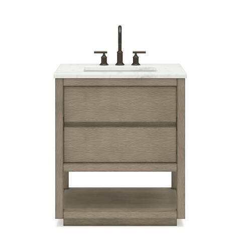 Oakman 30 In. Carrara White Marble Countertop Bath Vanity in Grey Oak