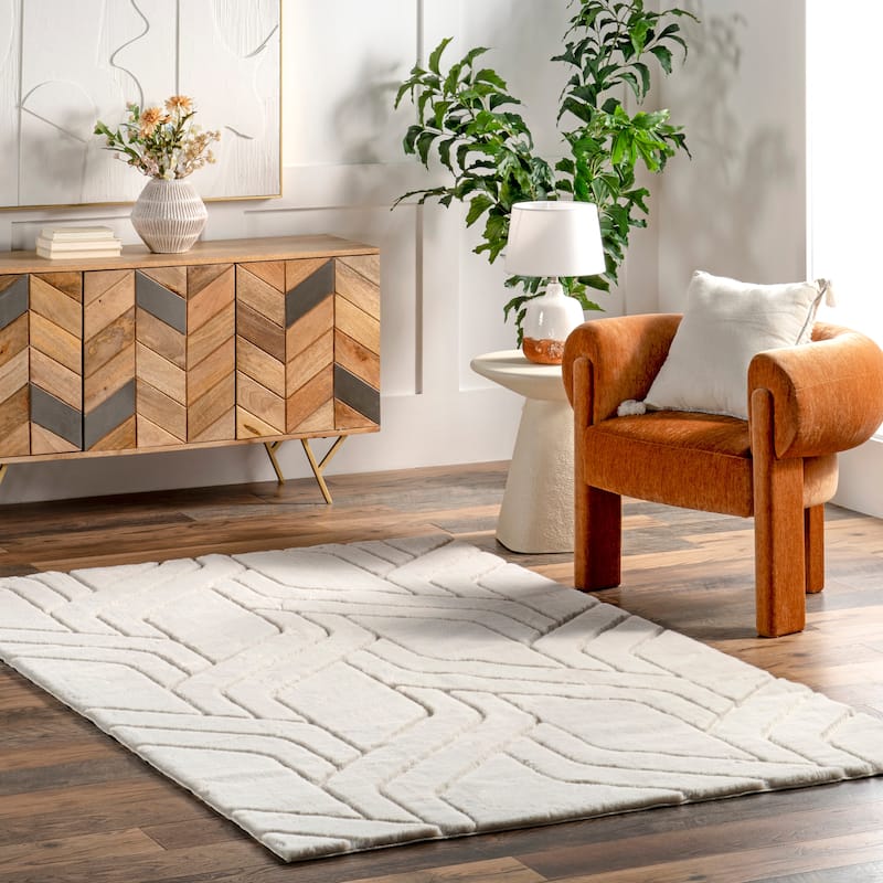 Nuloom Indie SuperiorWash Modern Maze Faux Rabbit Machine Washable Area Rug - 3' x 5' - White - Rectangle