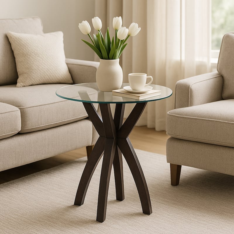 Modern Nesting Table Glass End Table with Criss Cross Base 24" Round