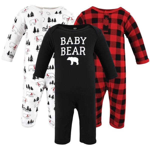 slide 1 of 1, Hudson Baby Unisex Baby Cotton Coveralls, Buffalo Plaid Bear 0 - 3 Months - White/Red/Black