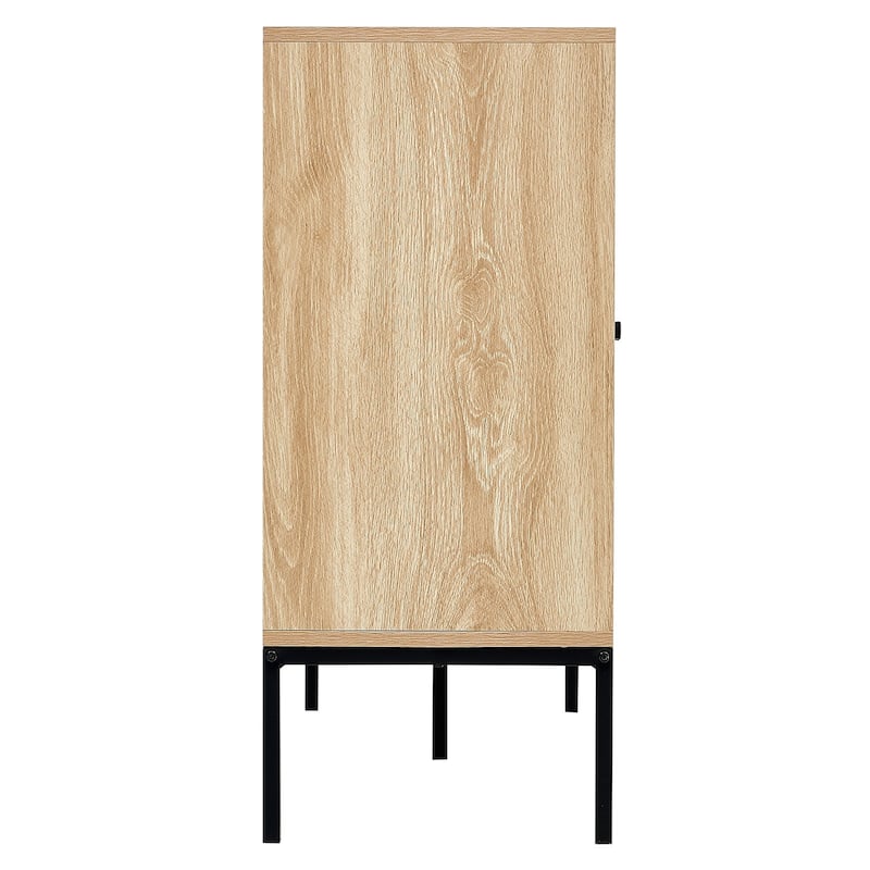 59 Inch Freestanding Rattan Cabinet with 4 Doors and Adjustable Shelves Sturdy Wood Sideboard Unit - 59.1 x 14.1 x 31.5 in