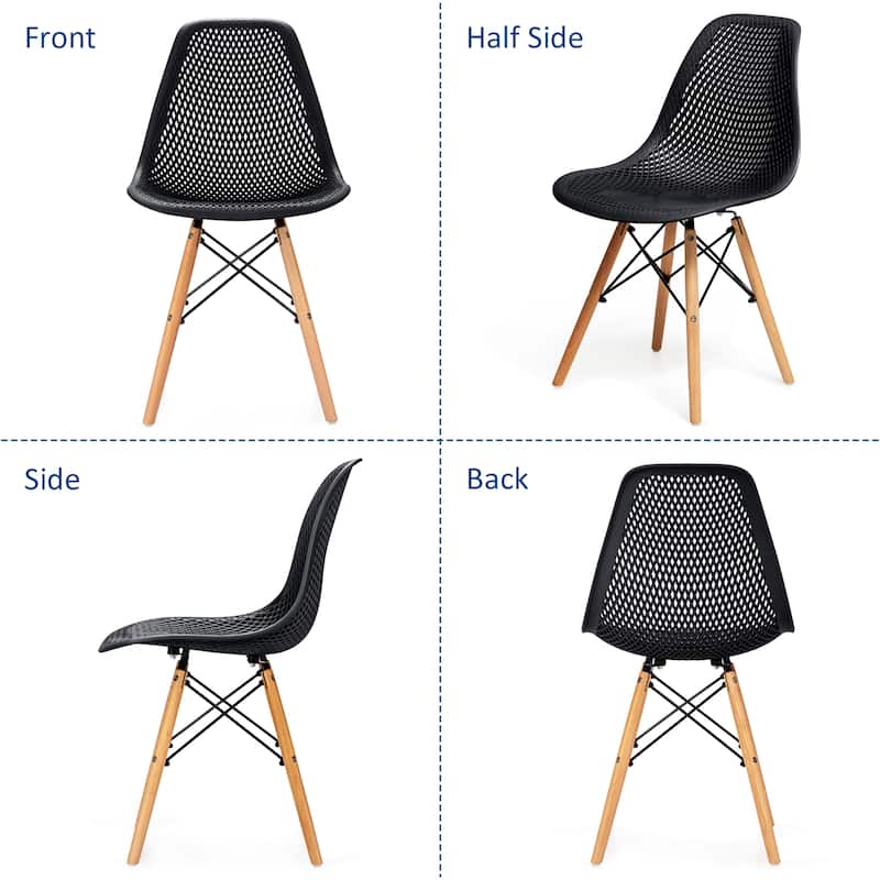 Costway Set of 4 Plastic Hollow Out Chair Mid Century Modern Wood-Leg - See details