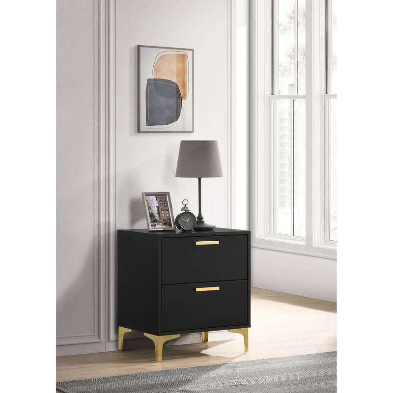 Lexie Black and Gold 2-Drawer Rectangular Nightstand