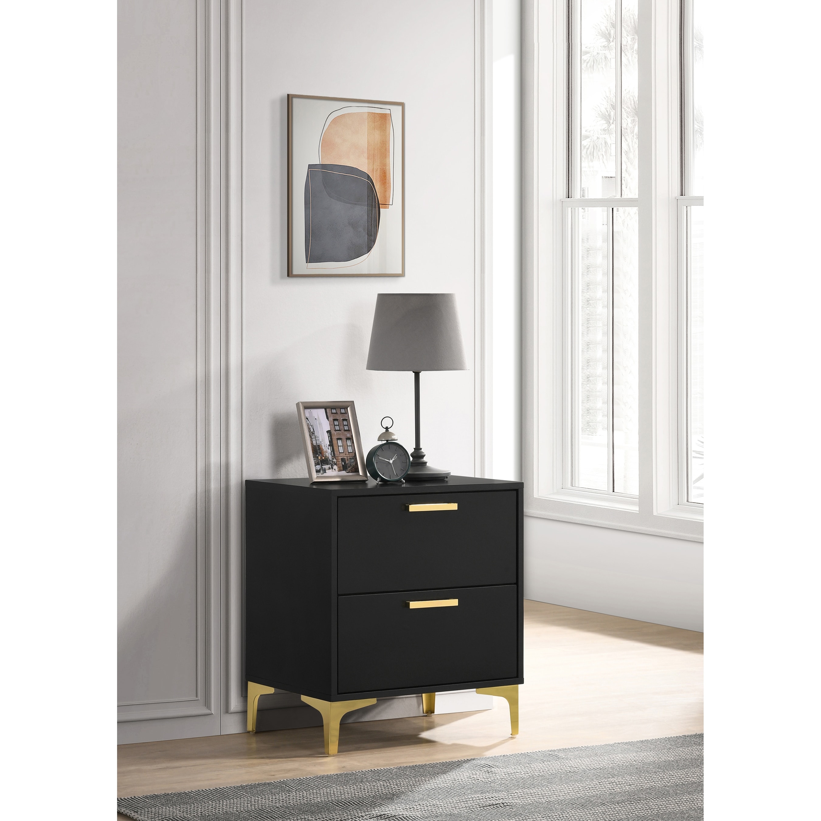 Lexie Black and Gold 2-Drawer Rectangular Nightstand