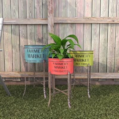 Multicolor Iron Farmers Market Farmhouse Rustic Planter Set - Set of 3