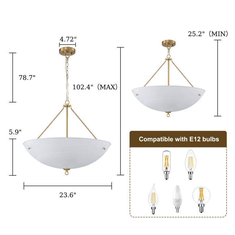 4-Light Glass Chandelier Pendant Light for Kitchen Island - Brass