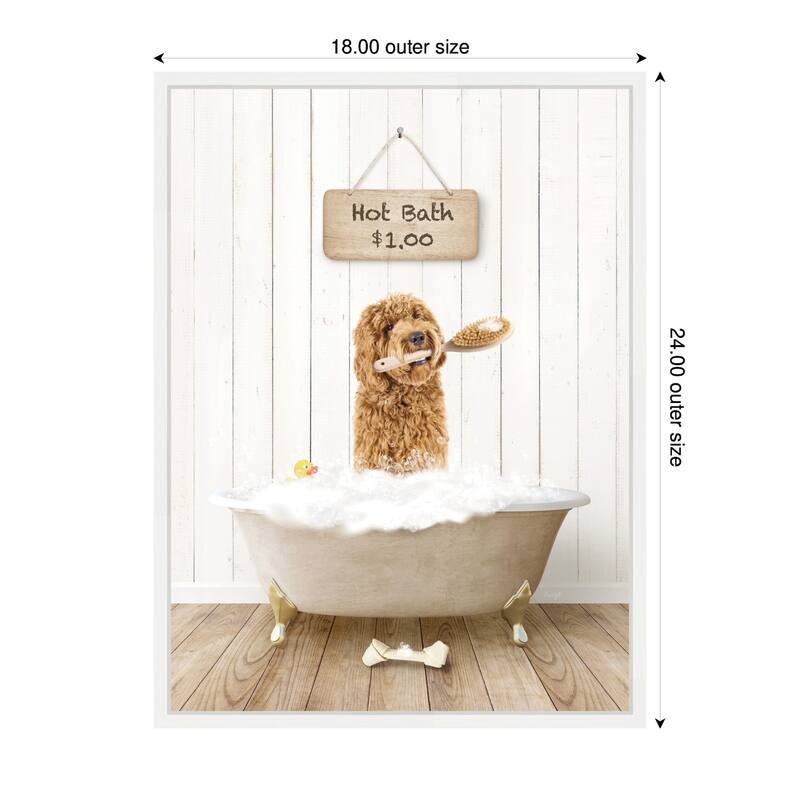 Kate and Laurel Sylvie Golden Labradoodle in Hot Bath Framed Canvas by Amy Peterson