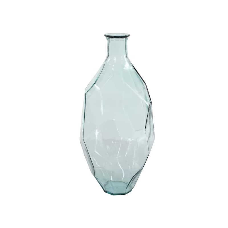 Recycled Glass Handmade Tall Spanish Bottleneck Decorative Vase - Blue, Teal, Clear - Roche River Decor