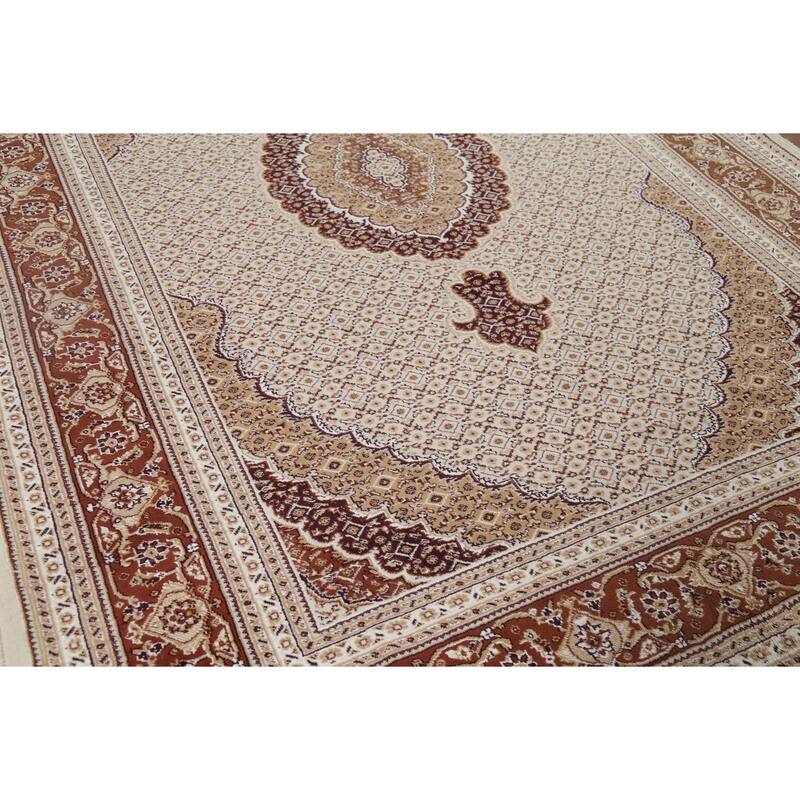 Traditional Tabriz Turkish Area Rug Beige Machine Made Carpet - 6'10" x 9'9"