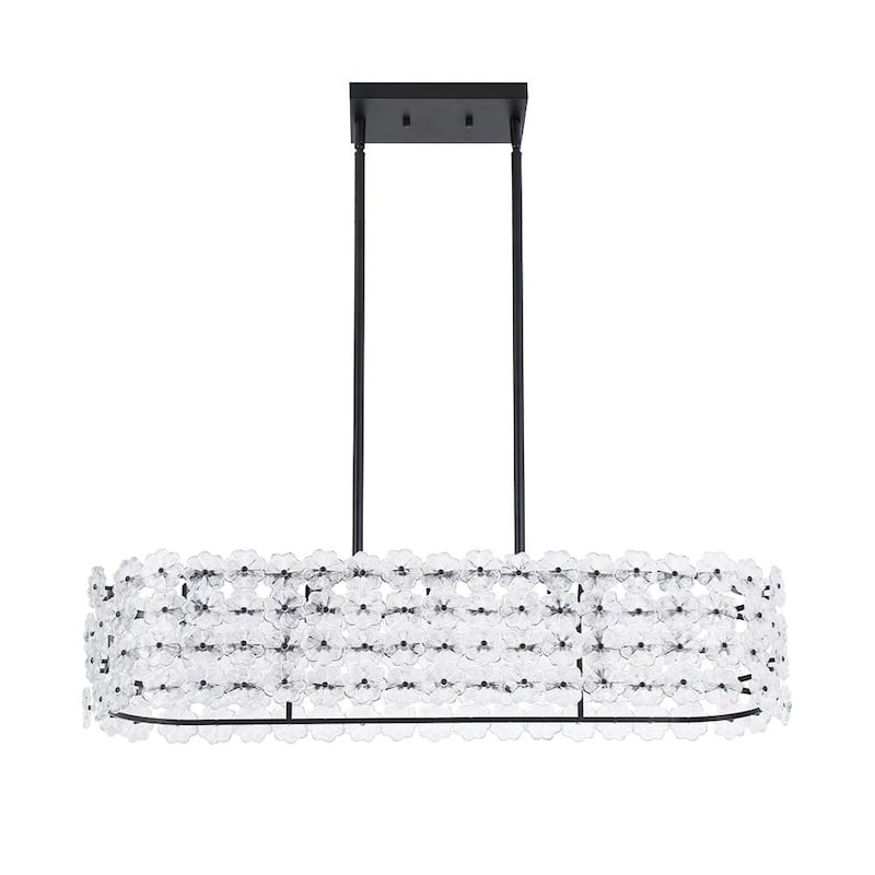 Glam 5-Light Glass Blossom Lantern Linear Island Chandelier 36.2 in