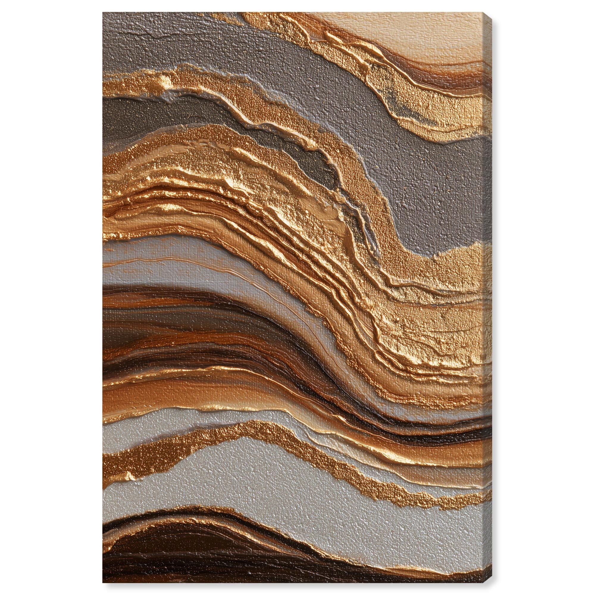 Flow in Gold Abstract Wall Art Wrapped Canvas Print by Art Remedy