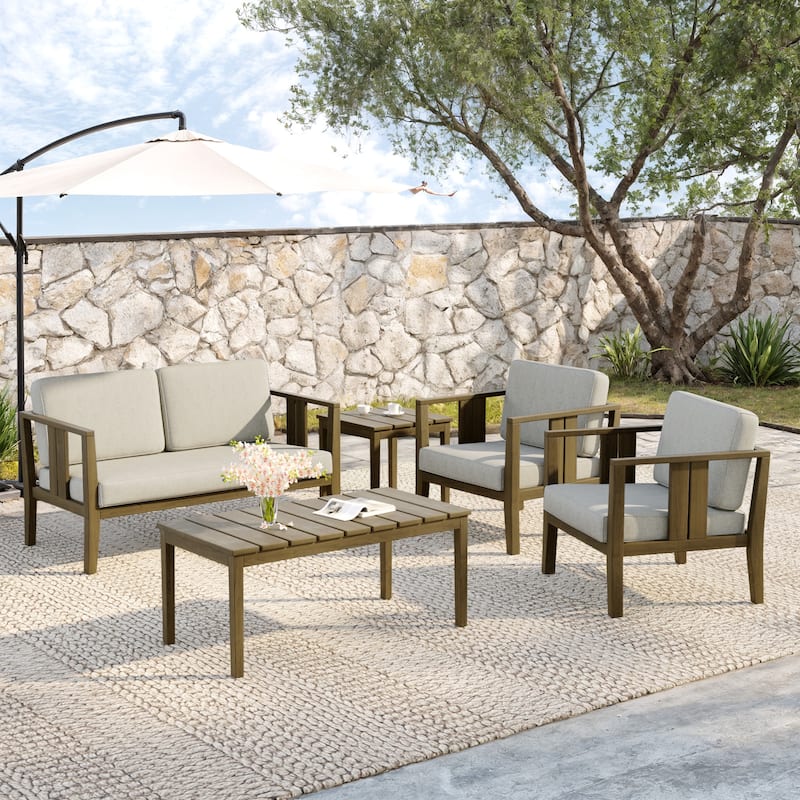 5-Piece Teak Wood Outdoor Conversation Set