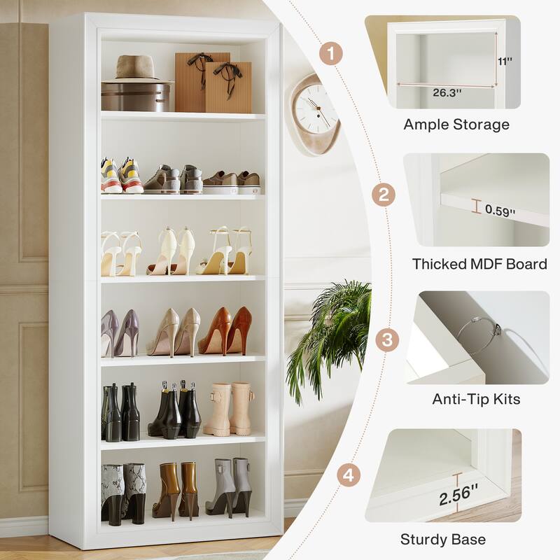 75-Inch Tall Shoe Cabinet with 6-Tier Open Storage Shelf