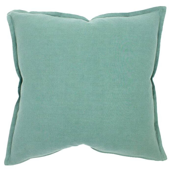 Jiti Indoor Farmhouse Country Solid Color Flange Edge Soft Washed & Dyed Linen Square Throw Pillows Cushion - Aqua