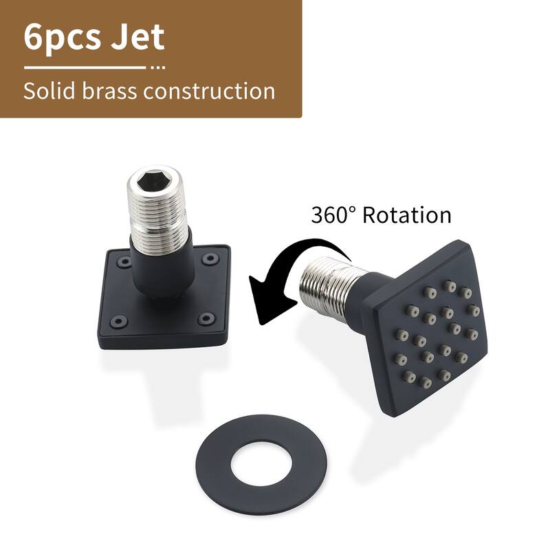 3 Functions 12 Inch Wall Mount Thermostatic Shower System in Matte Black