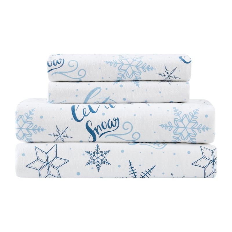 Truly Soft Printed and Solid Cotton Flannel 4 Piece Sheet Set