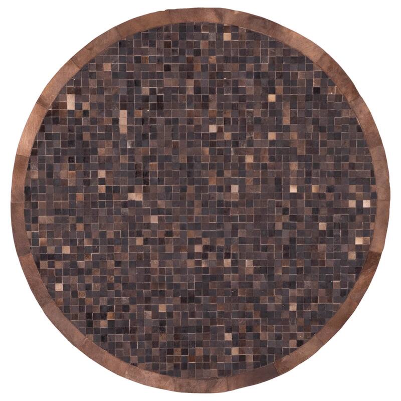 ECARPETGALLERY Handmade Cowhide Patchwork Dark Brown Leather Rug - 7' x 7'