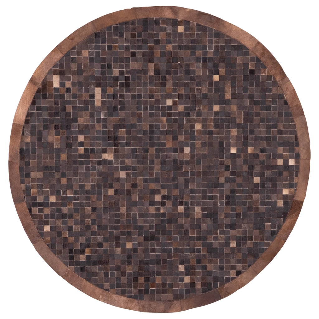 ECARPETGALLERY Handmade Cowhide Patchwork Dark Brown Leather Rug - 7' x 7'