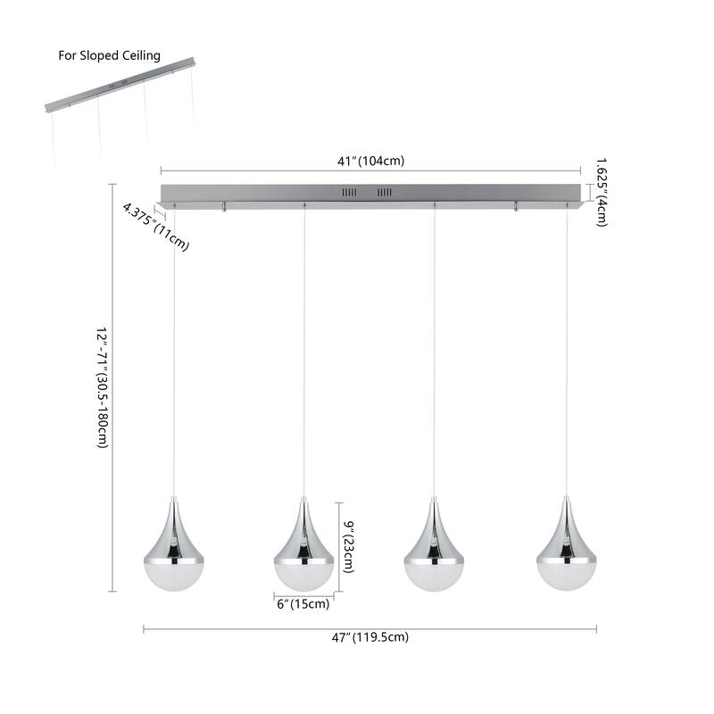 Mario Teardrop Modern Mid-Century Iron/Acrylic Integrated Linear LED Pendant, Chrome/White by JONATHAN Y