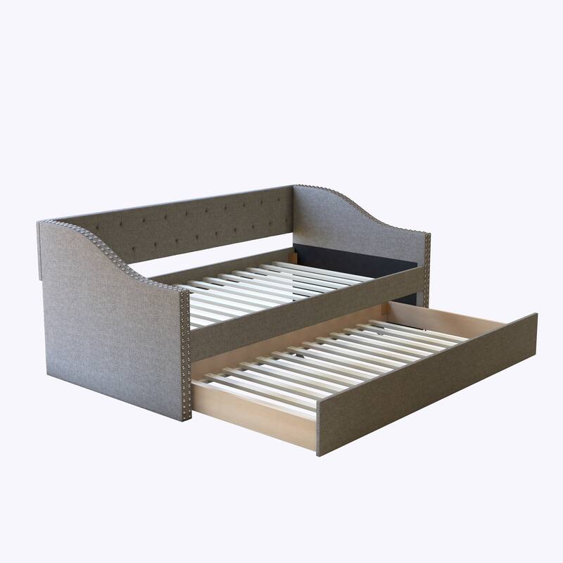 Boyd Sleep Manchester Linen Upholstered Twin Daybed with Trundle - Grey