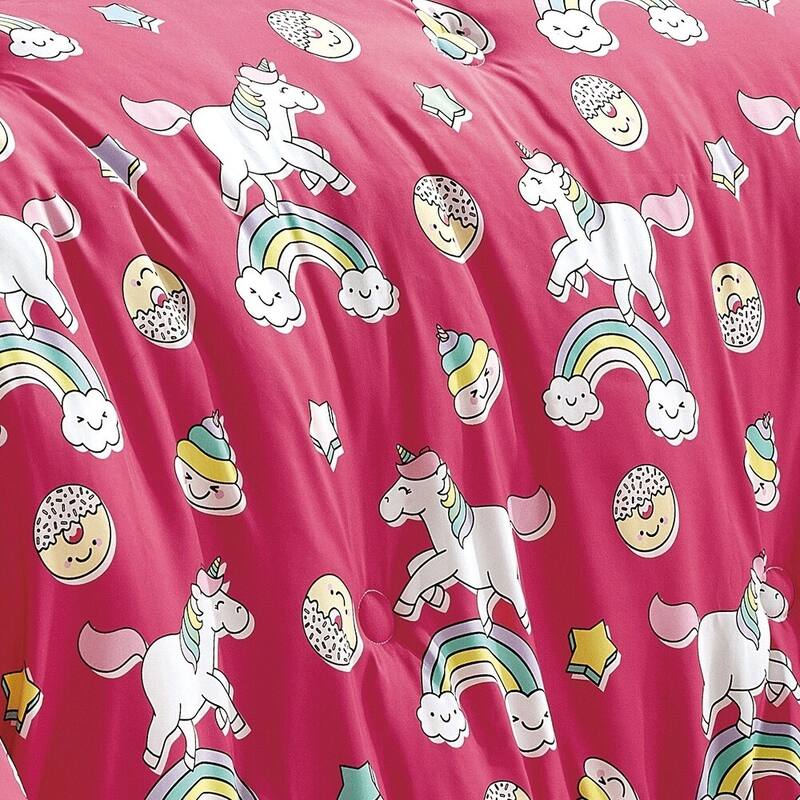 Pink Rainbows & Unicorns Reversible Kids Quilt Coverlet Bedspread Bedding Set