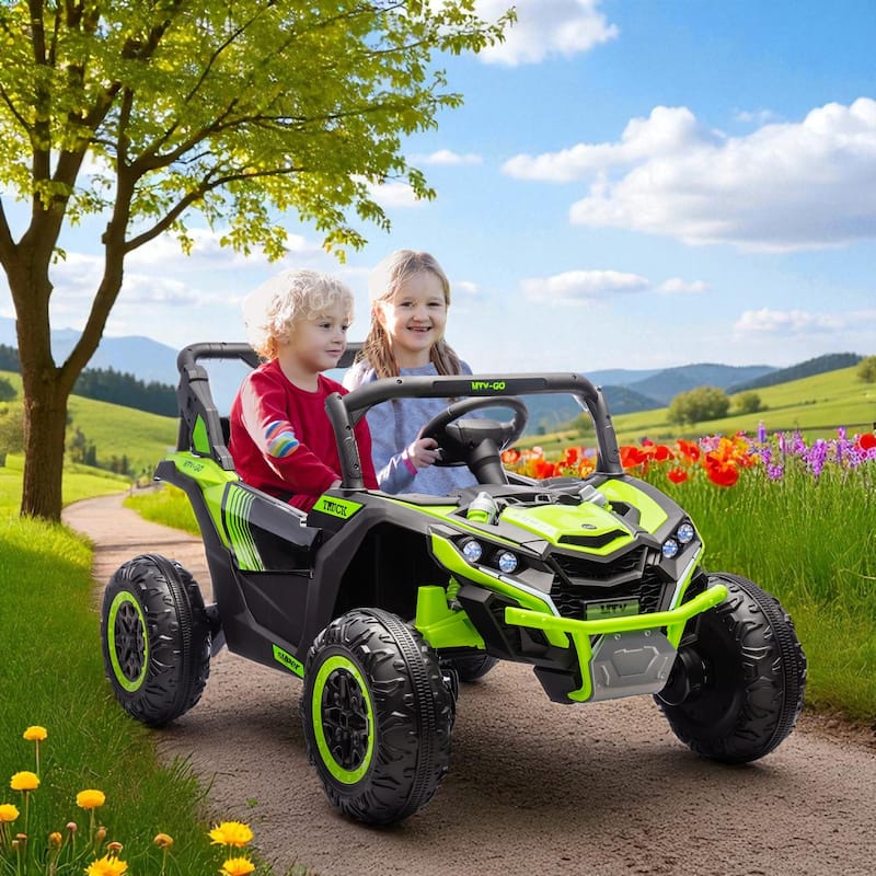 24V 7AH 2-Seater Kids Ride-On UTV, 4MPH Electric Car with LED Lights, Music, Horn, and 4 Suspension Wheels