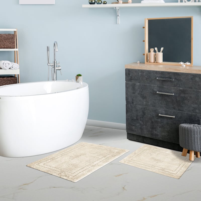 Superior Cotton Solid Non-slip Backing 2-Piece Bath Rug Set