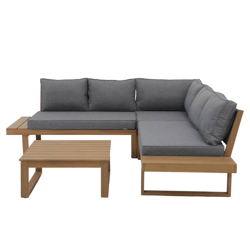 Outdoor 4 pieces V-Shaped Acacia Wood Sectional Sofa Set