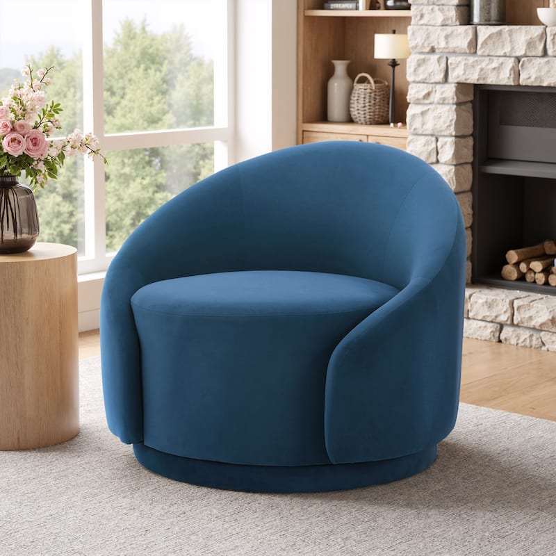 35" Wide 360-Degree Swivel Accent Barrel Chair - Velvet - Blue