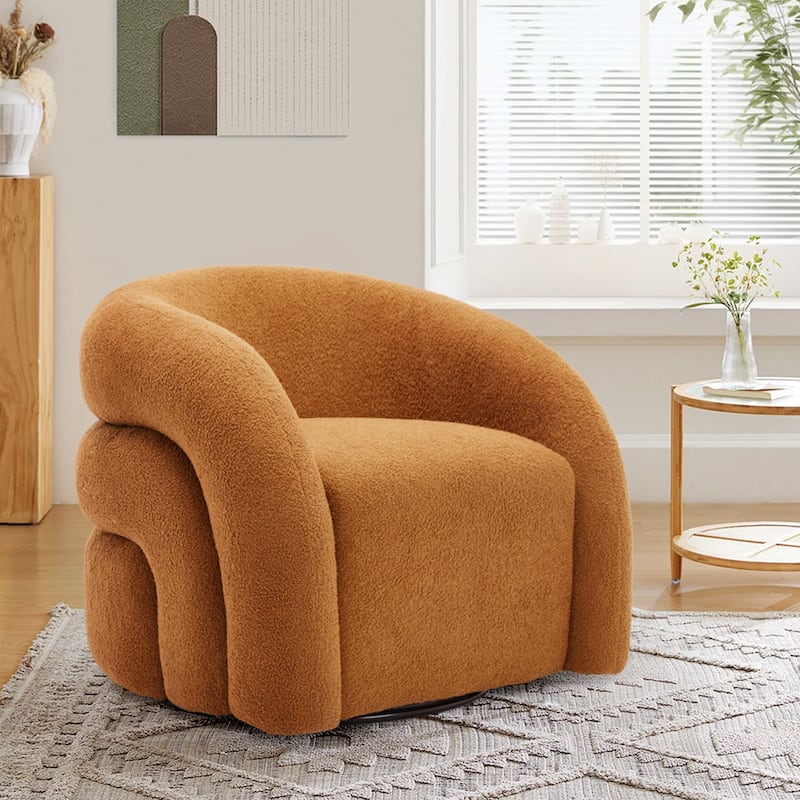 Upholstered Swivel Barrel Accent Chair - Rusted Orange