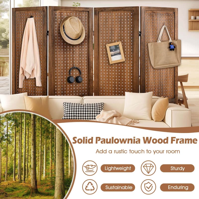 Costway 4/6 Panel Pegboard Display with 360° Metal Hinges Solid Wood