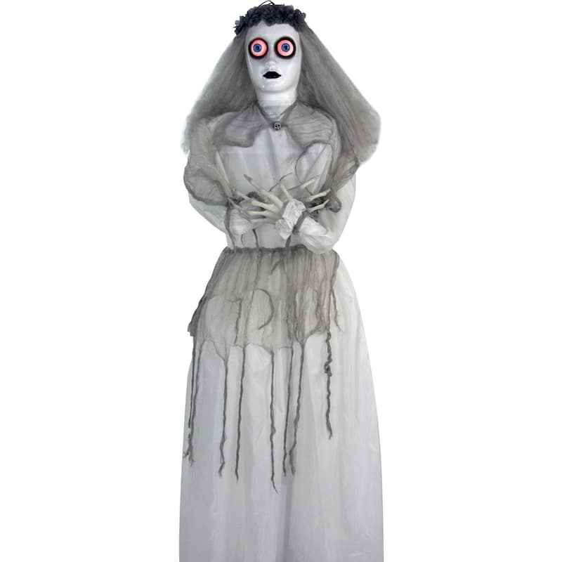 Haunted Hill Farm 5-Ft. Animatronic Bride, Indoor/Outdoor Halloween Decoration, Eyes Light Up Red, Poseable, Battery-Operated