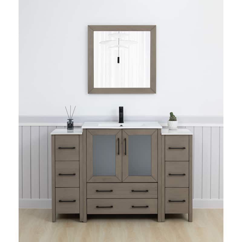 Vanity Art 54 Inch Single Sink Bathroom Vanity Set 8 Dove-Tailed Drawers 3 Cabinets 1 Shelf, Soft-Closing Doors with Free Mirror