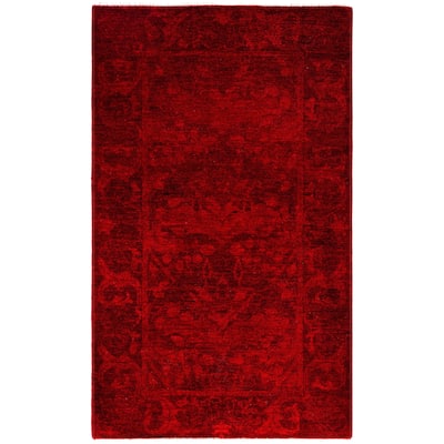 Overdyed One-of-a-Kind Hand-Knotted Area Rug - Red - 3' 1" x 5' 0"