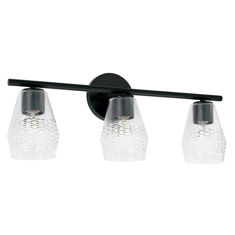 Dena 3-light Bath/ Vanity Fixture w/ Diamond Embossed Glass - Matte Black
