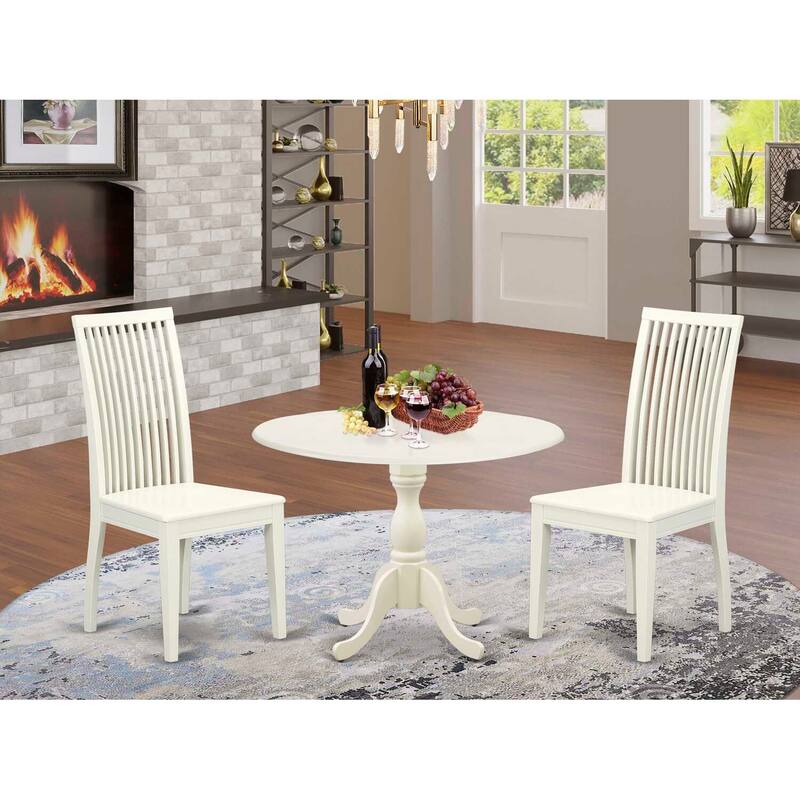 3-Piece Linen White Finish Solid Wood Top - Dining Room Set - Seats 4