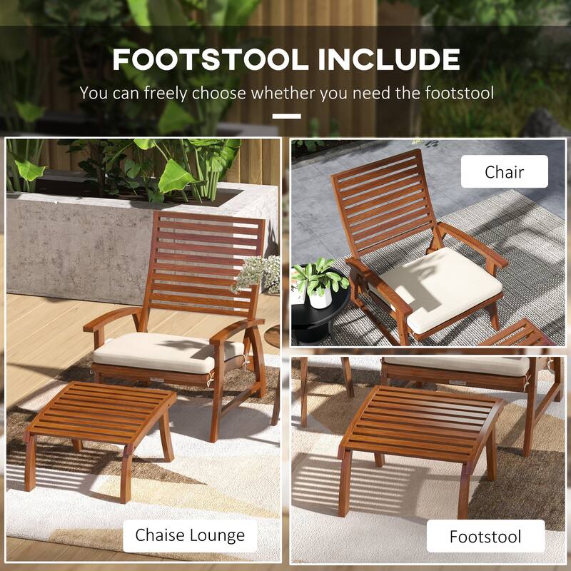 4 Piece Acacia Wood Garden Furniture Set with Chairs and Footstools Cushioned Outdoor Patio Seating for Garden and Patio