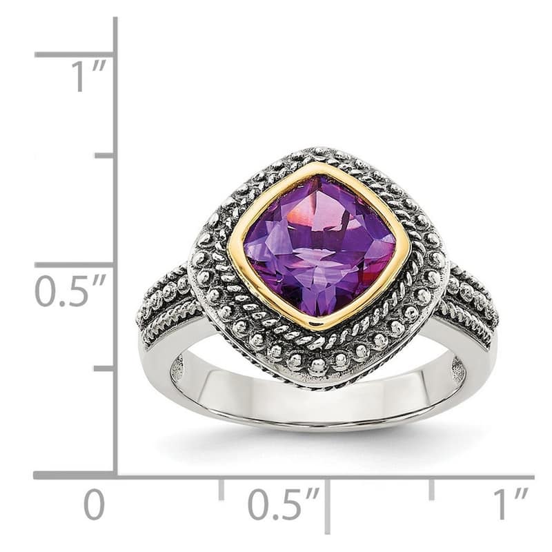 Curata 925 Sterling Silver Bezel Polished With 14k Amethyst Ring